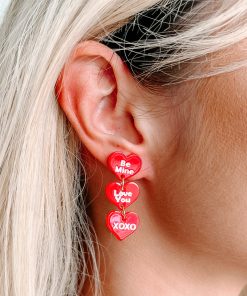 LOVE Be Mine Valentine's Day Heart Dangle Pierced Earrings