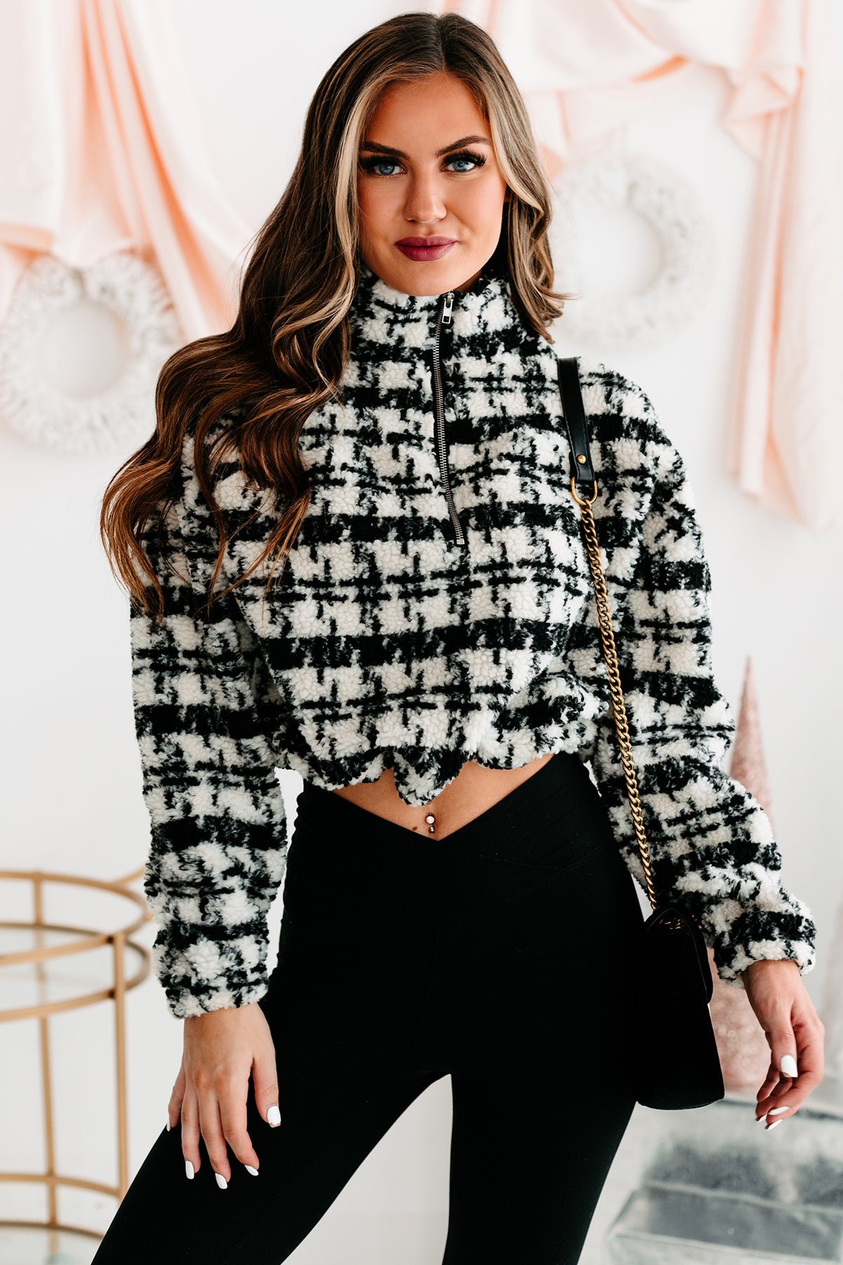 We have the top Live Your Truth Houndstooth Cropped Quarter-Zip